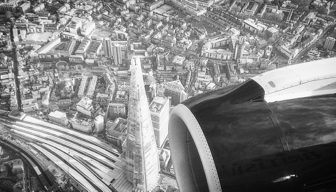 Shard while landing into London City Airport